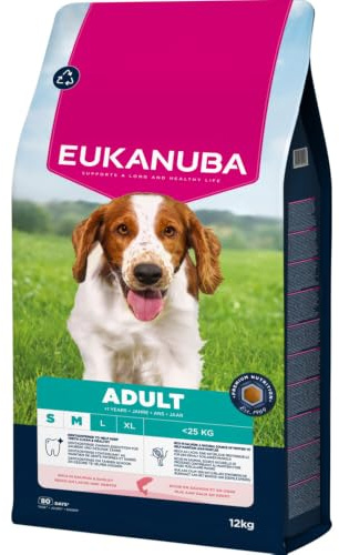 Eukanuba Torr hundfoder med lax korn för små och medelstora raser, premium torrfoder för vuxna hundar, 12 kg