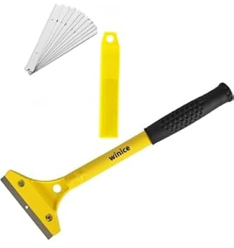 WINICE Heavy Duty Long Handle Scraper Tool – Floor & Wallpaper Removal Tool with 10 Spare Blades – Tile Adhesive Remover, Paint, Vinyl, Carpet Glue Scraper – Professional DIY Tool