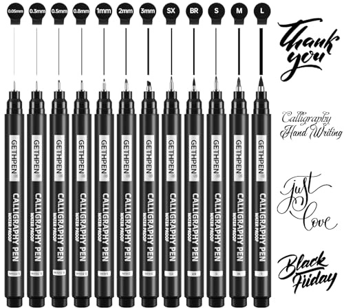 HANGYING 12 Size Calligraphy Pen Set Hand Lettering Brush Pens for Beginner | Brush Tips, Multiple Line Widths, for Hand Lettering, Calligraphy, Drawing, Scrapbooking, Card Making, Journaling, Beginners