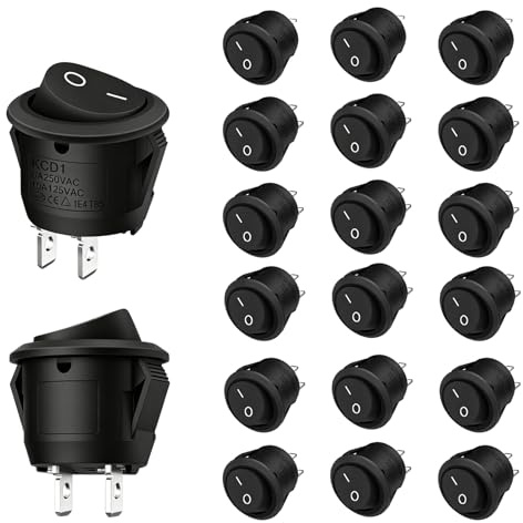 20PCS Kippschalter Rund 2 Polig Schwarz, Mini Wippschalter ON/OFF Einrastbare mit Selbsthemmung, Schalter für Auto, Boot, Haushaltsgeräte, 10A/125V 6A/250V