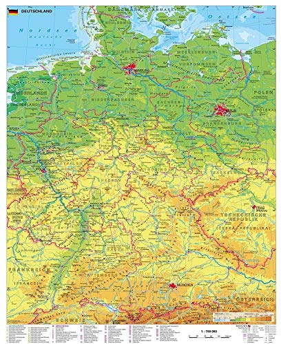 Deutschland physisch mit UNESCO-Welterbestätten und Nationalparks - Wandkarte/Poster NEUE AUFLAGE
