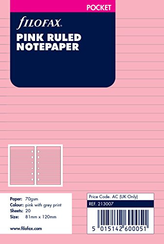 Filofax 213007 Recharge pour Organiseur feuille de note ligné Rose