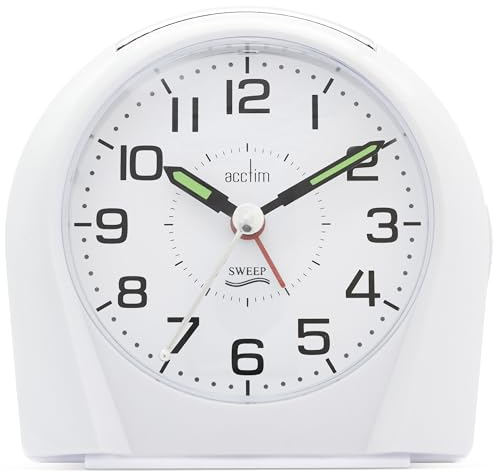 Acctim Europa Analogue Alarm Clock Non Ticking Sweep Quartz Luminous Hands Energy Efficient White 14112