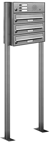 AL Briefkastensysteme 3er V2A Edelstahl Stand Briefkasten mit Klingel rostfrei als 3 Fach Briefkastenanlage DIN A4 in Postkasten Design modern