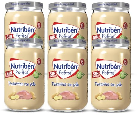 Nutribén Potitos, Tarrito de Pollo con Patatitas, Para Bebés a Partir de 6 Meses, Sin Almidones, Sin Azúcares Añadidos, Ingredientes Naturales y Saludables, Pack de 6 de 235g, 1410g