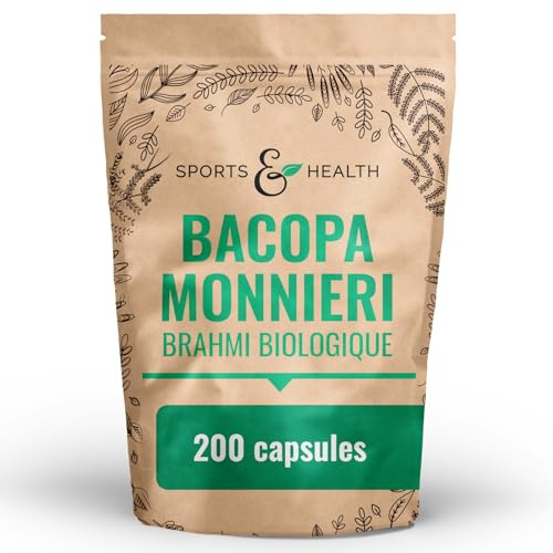 Capsule di Brahmi - 200 Capsule - Integratore Memoria - Bacopa Monnieri Perfettamente Dosata - 1000 mg di Polvere di Brahmi al giorno - Biologico - Vegan - Senza additivi - Ingredienti naturali