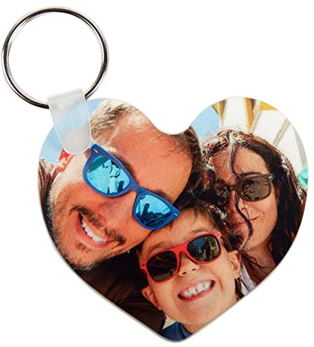 Porte-Clef Coeur en Plastique Brillant avec Photo imprimée sur 2 Faces – Porte clés Coeur personnalisé avec 2 Photos Recto et Verso