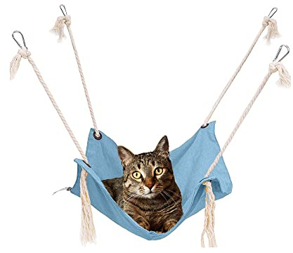 Yitexin Amaca per gatti traspirante, con moschettoni in metallo e nappe, amaca per gabbia, amaca per gattini, conigli, cani di piccola taglia (azzurro)