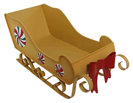 bigiemme Slitta di Babbo Natale con Fiocco Rosso in Metallo Pan di Zenzero 36 x 16 x 16 8774 per allestimenti vetrine o villaggi Natalizi in Latta
