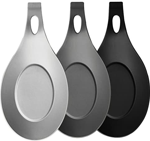 Silicone Spoon Rest, ​4Pcs Spoon Rest for Kitchen Counter, Silicone Spoon Holder for Stove Top Heat Resistant Cooking Spoon Rest for Spatula, Ladle (Black, Gray & Light Gray)