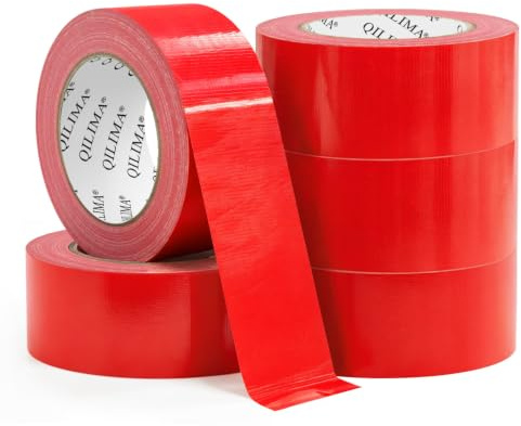 QILIMA Panzertape Rotes Wasserfest 5 Rollen 48 mm x 27 m -Rotes Panzertape Gewebeklebeband - Gewebeband - Panzerband Extra Stark - Wasserdichtes Klebeband- power Duct Tape