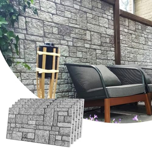 Dundee Deco 3D Wall Panels Faux Brick - Cladding, Grey Stone Look Wall Paneling, Styrofoam Facing for Living Room, Kitchen, Bathroom, Balcony, Bedroom, Set of 5, Covers 27 sq ft