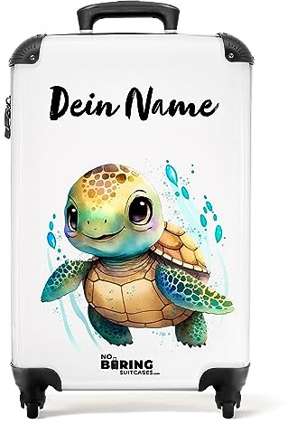 NoBoringSuitcases.com Maleta Personalizada con Ruedas para Niños, Equipaje de Mano de Viaje (Tortuga - Verde-Blanco, 55x40x20 cm)