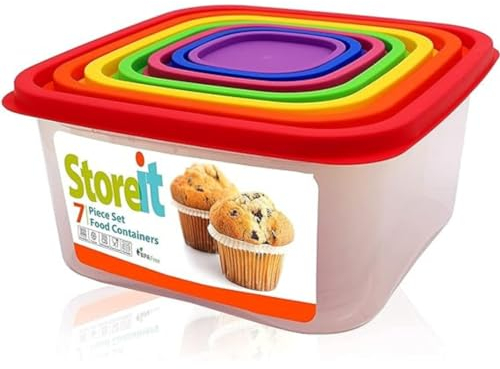 Scorpeon 7-Pack Food Storage Containers with Airtight Leakproof Lids, BPA-Free Plastic, Microwave, Freezer & Dishwasher Safe, Reusable Meal Prep Boxes for Kitchen, Pantry & Lunch (240ml–5350ml)