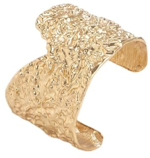 Cupahop punk Metal ancho brazalete con abolladura en V hip hop brazalete abierto irregular brazalete pulsera de lava metálica para mujeres y niñas (Oro)