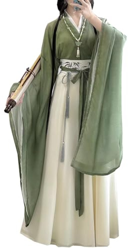 Ez-sofei Abito Hanfu tradizionale cinese da donna, per spettacoli teatrali antichi (verde-E, L)