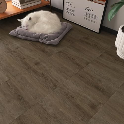 LaCheery Vinylboden Selbstklebend Holzoptik PVC Fliesen Selbstklebend Braun Klebefliesen Boden Bad Vinyl 30cm X 30cm Bodenbelag Holz Klebevinyl Eiche Wohnzimmer Schlafzimmer Küche 4 Fliesen