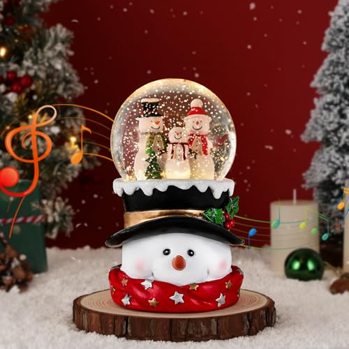 Lewondr Musical Christmas Snow Globe, Lighted Snowman Christmas Decorations, Swirling Glitters&8 Songs&Timer, Battery Operated Singing Snow Lantern for Home Decor Xmas Gift