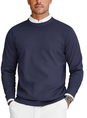 COOFANDY Jersey Hombre Suéter de Punto Invierno Jerséis Fino Manga Larga Casual Jersey Trabajo Ligero Sueter de Cuello Redondo Azul Marino S