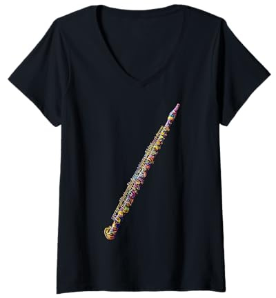Femme Oboe Music Instrument Illustration Graphique Hautbois T-Shirt avec Col en V