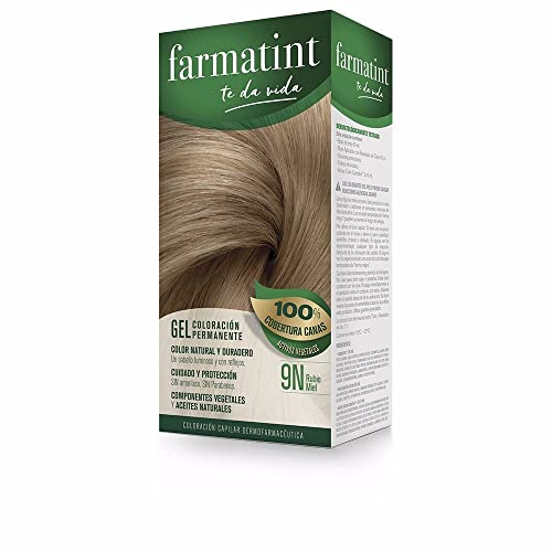 Farmatint Gel 9N Rubio Miel , Tinte Vegetal Permanente, Sin Amoníaco, Cobertura Completa de Canas, Cuida y Protege tu Cabello, Unidad de 135 ml