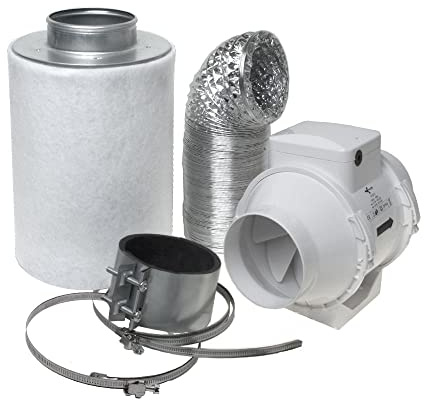 GrowPRO Aktivkohlefilter Abluft Lüftungsset inkl. Rohrventilator 187 m³/h Belüftungsset für Growzelt