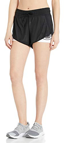 Body Glove Women's Pluto Loose FIT MESH Activewear Short with Tight UNDERSHORT Yoga, Black, XL