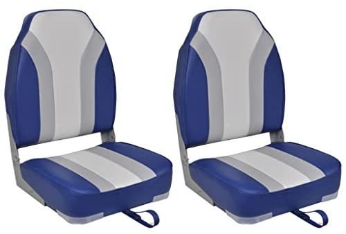 vidaXL 2x Bootssitz Klappbar Bootsstuhl Steuerstuhl Anglerstuhl Bootssitze Boot Sitz Umklappbare Rückenlehne Blau Weiß Grau 43x39,4x59,7cm