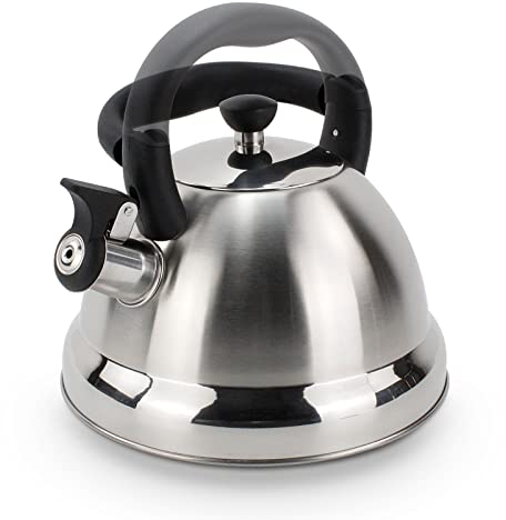 ROSSETTO Bollitore a fischio da campeggio, 3 l, in acciaio inox, con manico pieghevole, per fornelli a gas o piano cottura a induzione, bollitore per bollitore e caffettiera, per interni ed esterni,