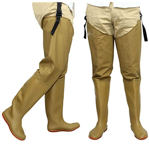 HWBZSZY VerDickeen Hip Watstiefel Hosen Outdoor wasserdichte Regenstiefel Einstellbar Leichte Anglerhose Watthosen rutschfest Gummi Stiefel Jagd Kleidung für Herren Damen,Gelb,46 EU