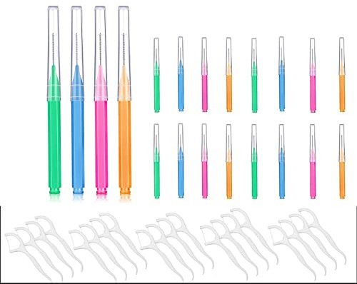 Interdentalbürste Zahnstocher Zahnseide Kopf Dental Zahnbürste Oral Zahnseide Zahnstocher Reiniger Zahnreinigung Werkzeug mit Aufbewahrungsbox,Zahnzwischenraumbürsten,mit 20 Zahnseide,40 pcs insgesamt