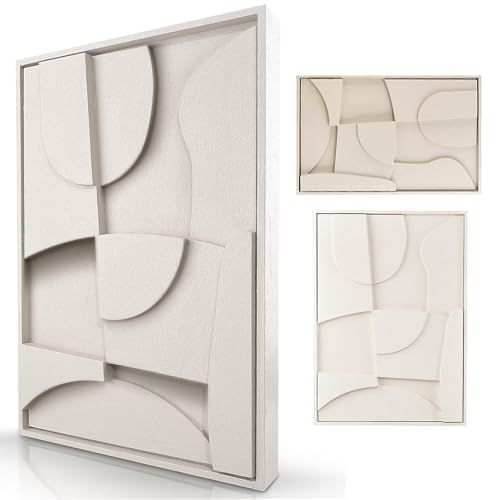 Ally Maison 3D Wandbild - 50x70cm Deko für Wohnzimmer in beige cream, Wanddeko, abstrakt, Hygge, modern, handgemalte Gemälde, Leinwandbild Flur Dekoration, Acryl, Minimalistisches Design, Scandi