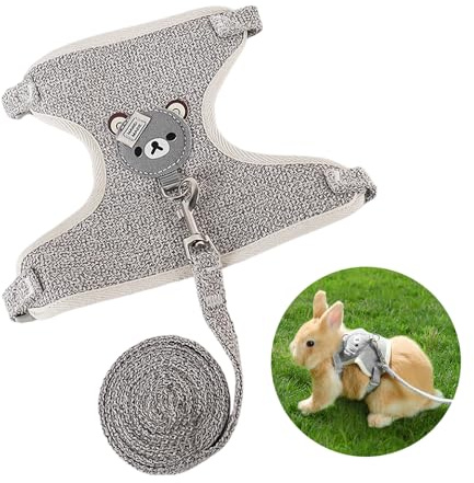 Harnais avec Laisse pour Lapin et Petits Animaux - Accessoire réglable et Respirant (Gris)