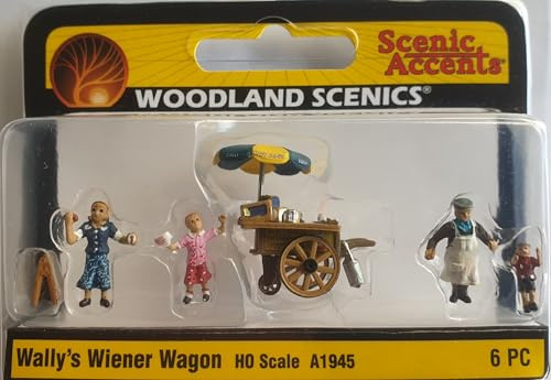 Woodland Scenics Wally's Wiener Wagon - Figurines de train miniature - Vendeur de saucisses - 1:87 - Plastique - Adulte - Véhicule miniature ferroviaire
