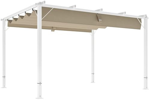 Outsunny Pergola Jardin extérieur en Aluminium 3 x 4 m pergola coulissante rétractable, tonnelle de Jardin, Polyester Haute densité 180g/m², abri Soleil UPF30+, pour terrasse, Patio, Cour, Blanc