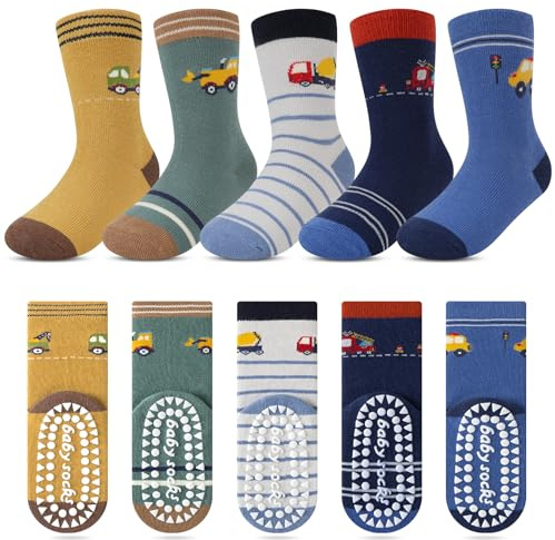 Kyopp 5/10 Pares Calcetines Antideslizantes Niños Bebe de Algodon, Calcetines Divertidos Lindo Transpirable para Tallas 21-37