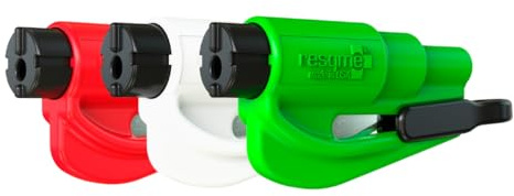 resqme The Original Emergency Keychain Car Escape Tool, 2-in-1 Seatbelt Cutter and Window Breaker, Made in USA, Family Pack of 3 - Red, White, Lime Green -Compact Emergency Hammer