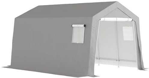 Outsunny Abri de Jardin, abri vélo extérieur avec Porte Enroulable zippée et fenêtres ventilées, Tente de Stockage étanche et Anti-UV, pour vélo, Moto, Outils de Jardin, 3 x 4,5 x 2,5 m, Gris Clair