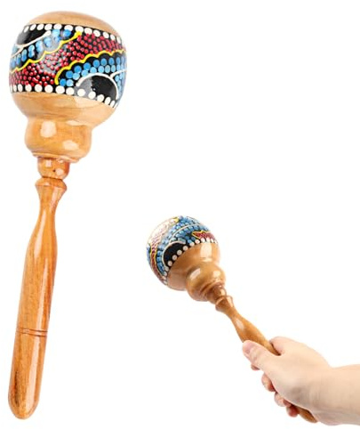 GOGHOST 1 Pack Handmade Wooden Maraca for Adults, 10.7 Professional African Hand Percussion Rattles, Handpaint Rumba Shaker Musical Instrument, Fiesta Mexican Party Favors(Natural)