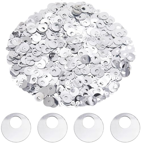 SUNNYCLUE Circa 1250pz 10mm di Paillettes Rotonde Piatte in Argento Paillettes in PVC Glitter Artistici Ricami Ornamenti da Cucito Sciolti con Foro Grande per Fai da Te Creazione Gioielli Matrimonio