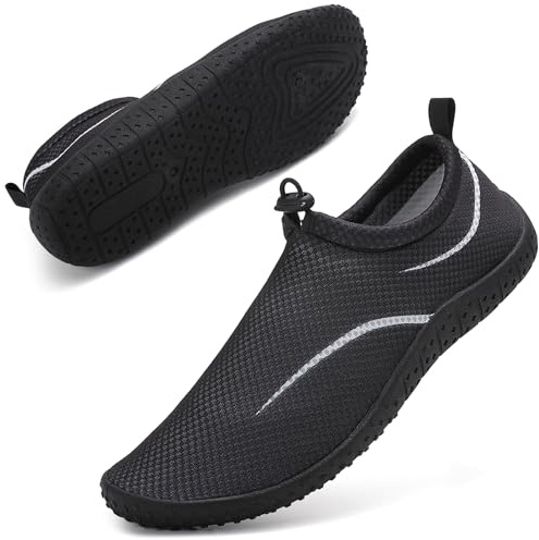 Water Shoes Beach Shoes Swim Swimming Aqua Socks Barefoot for Sea Pool Quick Dry Lightweight Breathable Adjustble Surf Dive Women Men(Drawstring Line Black 43 EU/9 UK)