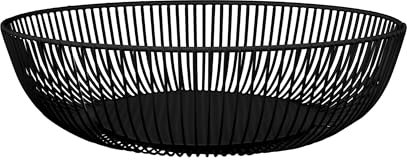 LIN HOME Frutero Decorativo de Metal, Diseño Ondulado, Cuenco para Frutas y Verduras (Negro, 28x7.5cm)