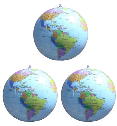IPNSDON 3 pièces, globe terrestre gonflable de 16 pouces, carte du monde gonflable, ballon de plage gonflable pour le jardin, la plage, la piscine, l'enseignement des sciences et de la géographie