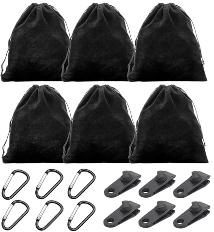 JOYOLA 6 piece portable weight bag set, Sandbag Outdoor Curtain Weighted Bags Sets, with 6 weight bags, 6 carabiners, 6 clips, weights for gazebos, gardens, beaches and tents