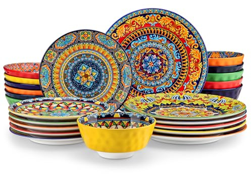 Servizio di piatti in porcellana per 6 persone Servizio di piatti vancasso KRVI da 24 pezzi con piatti piani, piatti da dessert, piatti fondi e ciotole, servizio da tavola Boho per 6 persone
