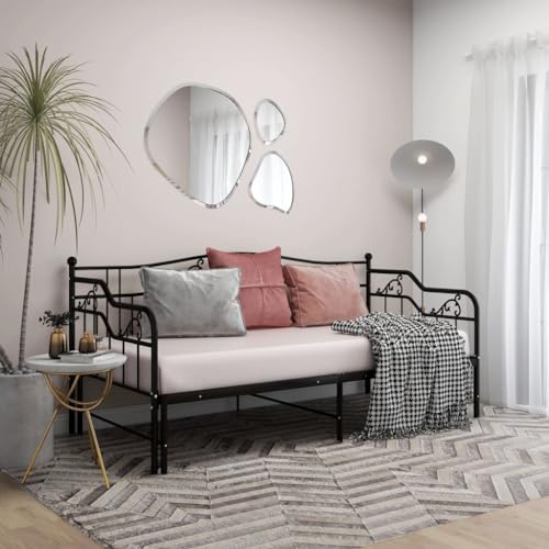 Mokuyary Sofá nido con estructura de metal negro, 90 x 200 cm, cama de invitados, extensible, cama extensible, sofá cama nido de metal
