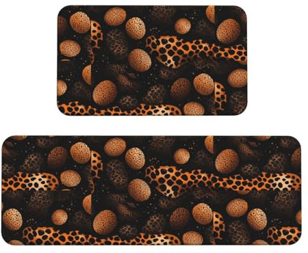 Leopard Print Stone Kitchen Rugs Set of 2, Cushioned Anti-Fatigue Kitchen Mats for Floor, Waterproof Comfort Standing Mat Absorbent Velvet Kitchen Runner Rugs 17x30+17x47