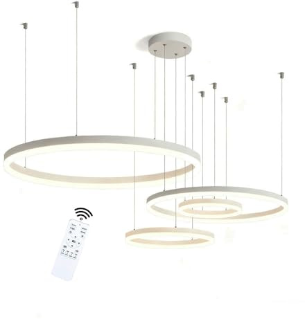 LIUYU LED suspensión luminaria salón moderno blanco, 4 anillos (20+40+60+80cm), 130W, regulable círculo diseño con mando a distancia araña comedor 3000K-6000K