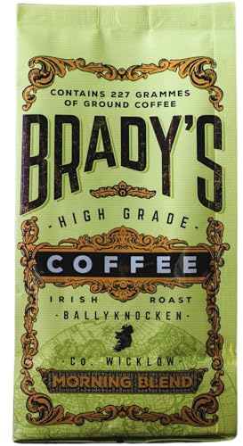 Brady's Coffee Morning Blend - Speciality Ground Coffee for Cafetiere, Pour Over & Drip Filter - 100% Arabica Medium Roast - Caramel, Chocolate, Nuts, Spice Notes - Hand Roasted in Ireland - 227g Bag