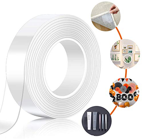 Doppelseitiges Klebeband Extra Stark 5M Magisch Nano Doppelseitige Klebebänder Transparent Ablösbar Klebestreifen Doppelseitig Spurloses Waschbares Klebeband für Teppich Fotorahmen Küche
